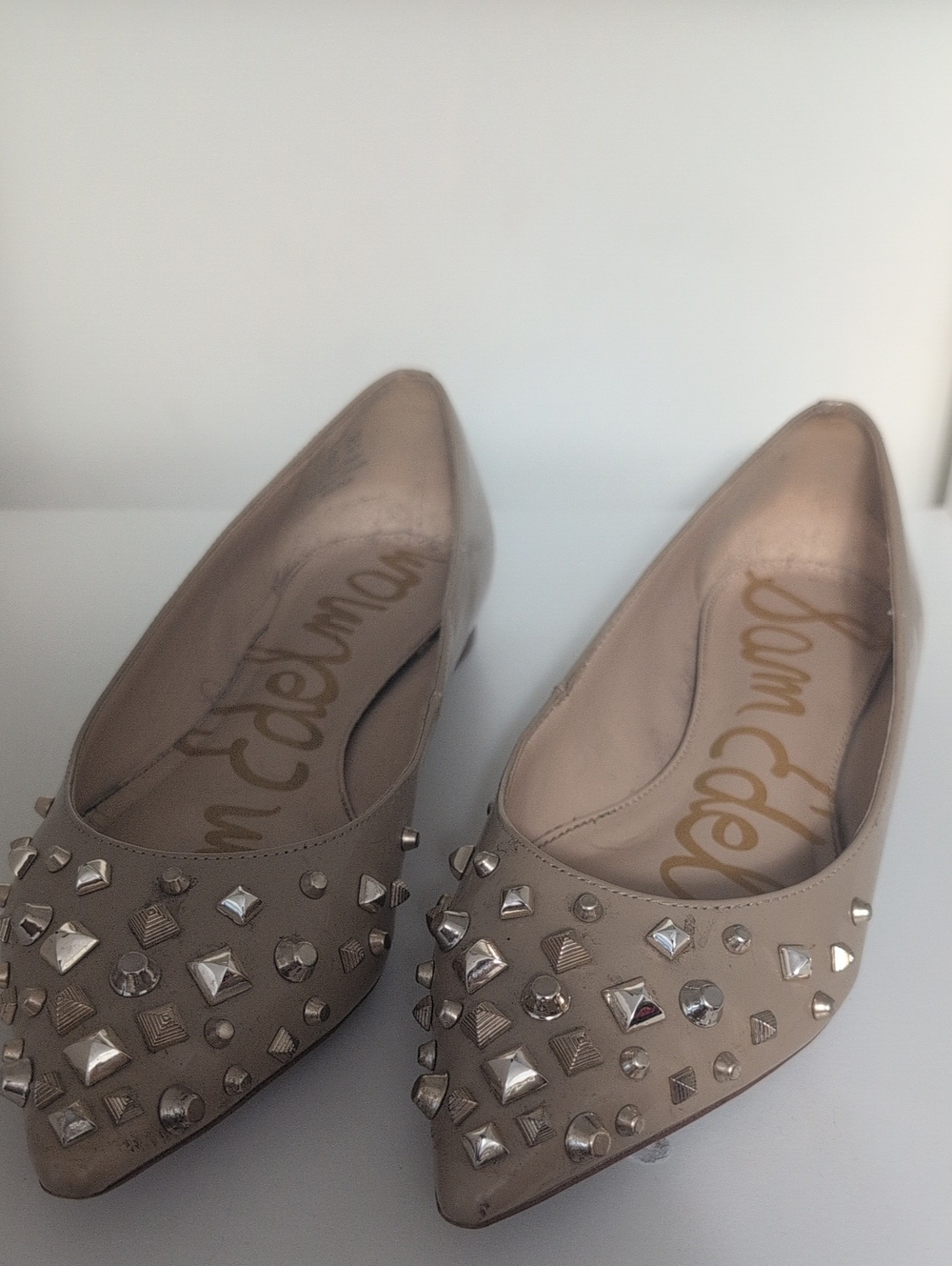 Sam Edelman Taupe Pointed-Toe Studded Flats